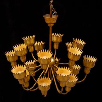 A 1940s/1950s 'Beehive' brass ceiling light by Hans Bergström, Ateljé Lyktan, Sweden.