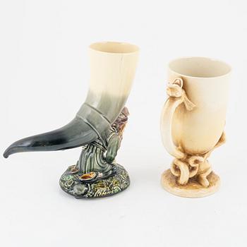 Two majolica beakers, Rörstrand, around the year 1900.