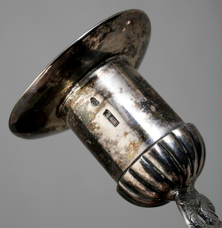 LJUSSTAKAR, silver, empire, sannolikt Barkander & Söhrling, verksam 1825-57 i Linköping.