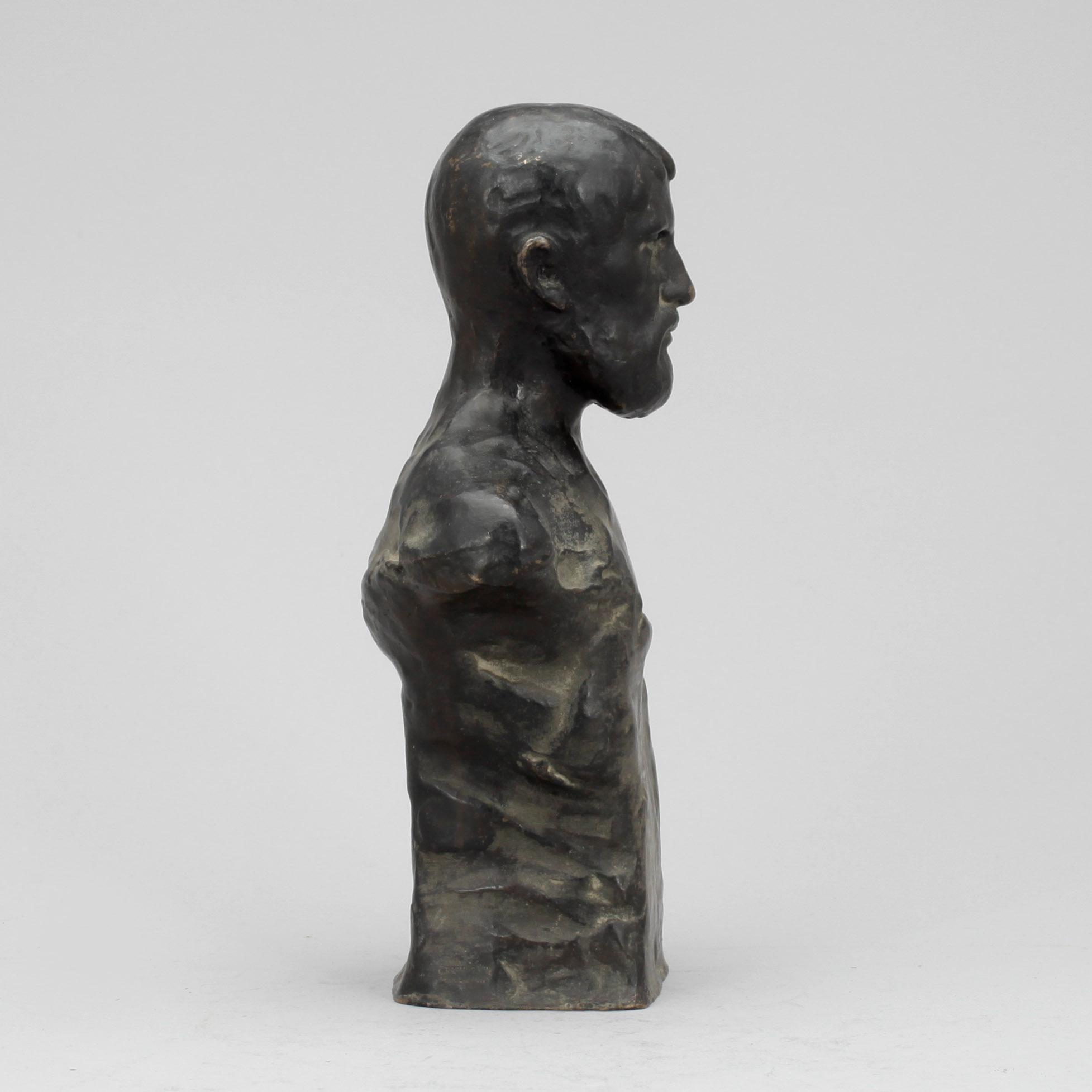 JOHANNES COLLIN, skulptur, brons, L Rasmussen, Köpenhamn, signerad och daterad 1910.