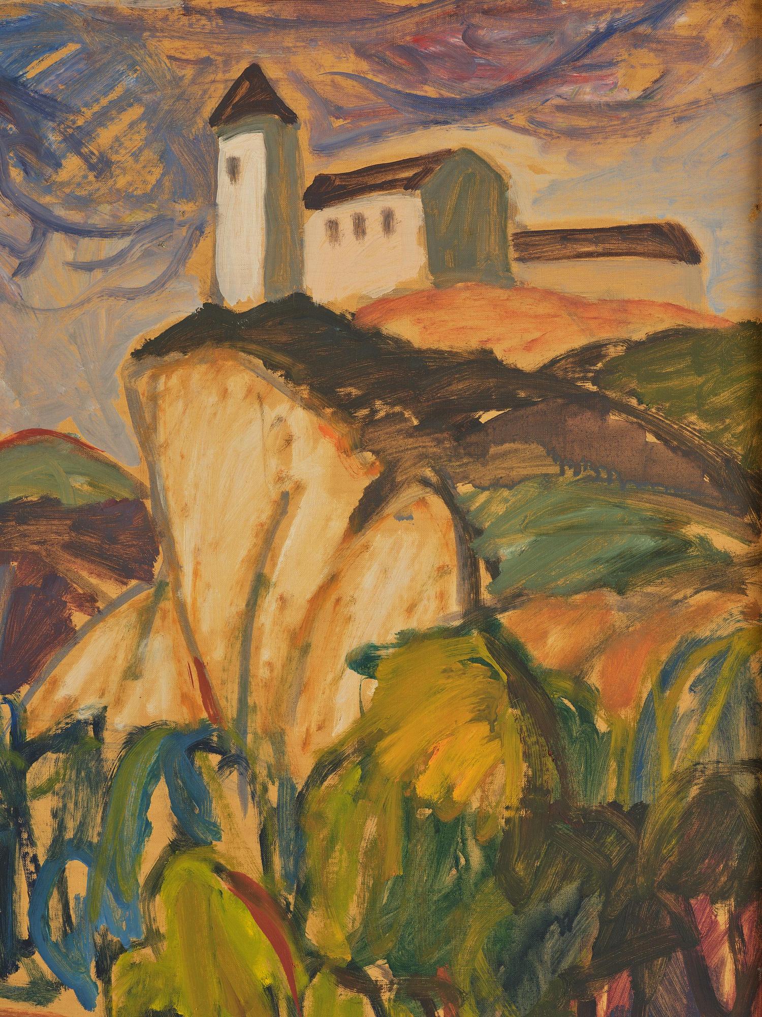 Erling Ärlingsson, Southern landscape with a bridge and church on a cliff.
