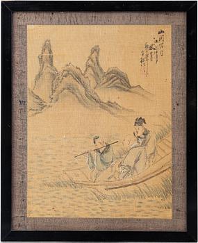 Unidentified artist, Travellers on the river, first part of the 20th century.