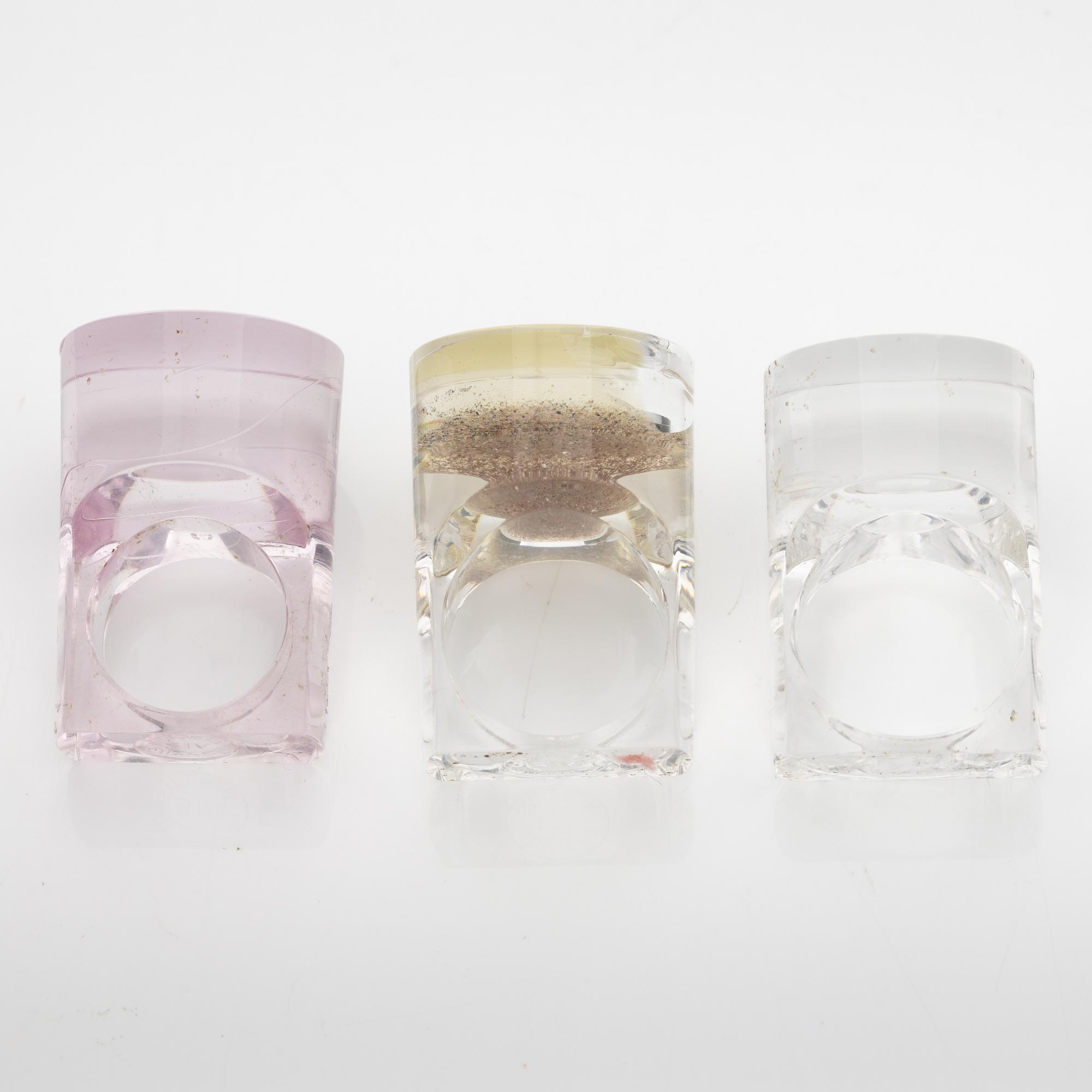 Siv Lagerström, three acrylic plastic rings, 1970s.
