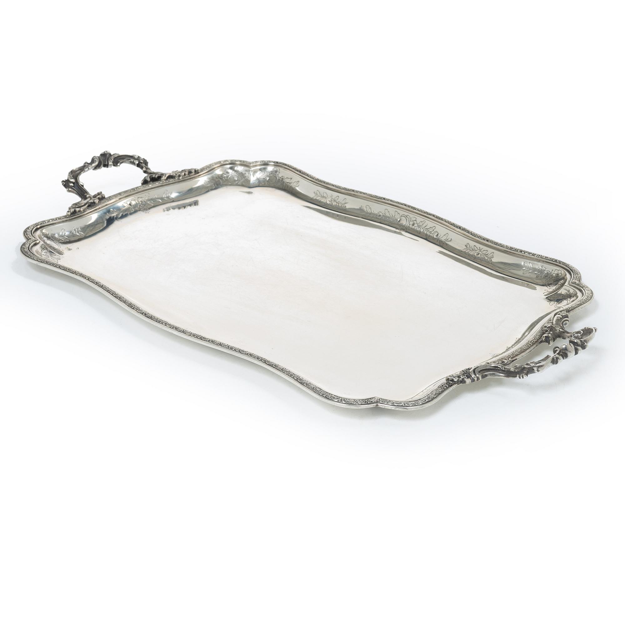 An Italian siiver Rococo style tray, Italy 1934–1944, with Swedish import mark.