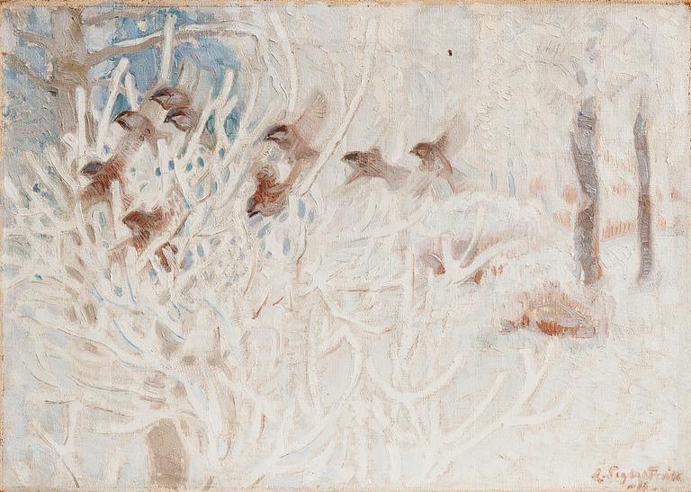 Lennart Segerstråle, BIRDS IN A SNOWY LANDSCAPE.