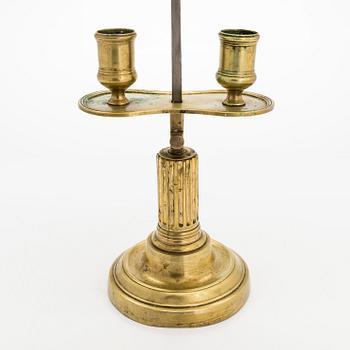 A bouillotte table lamp for two candles, France, late 19th century.