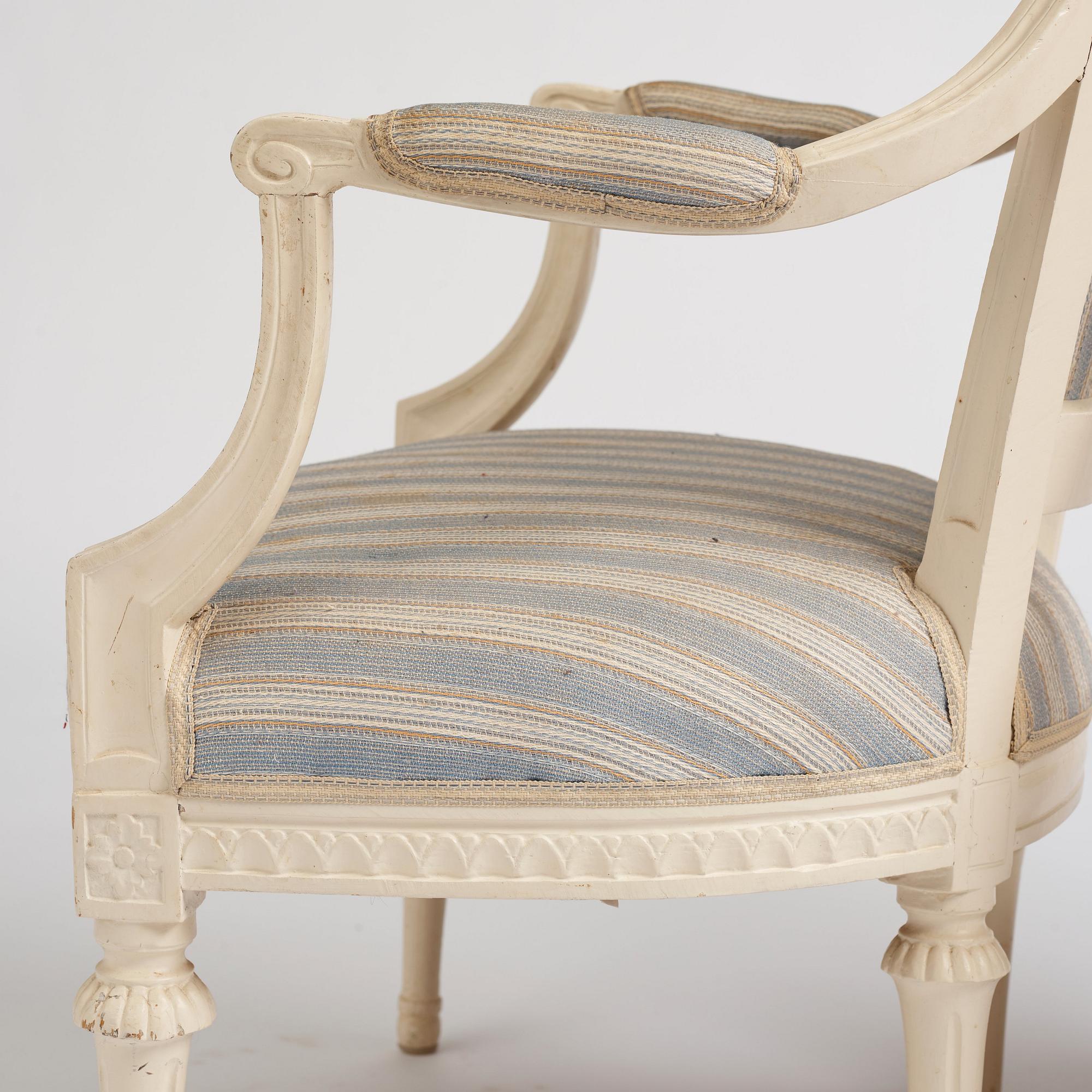 A pair of Gustavian armchairs, second part of the 18th century.