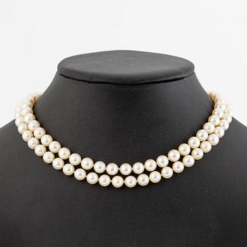 Collier två rader odlade pärlor lås 18K vitguld.