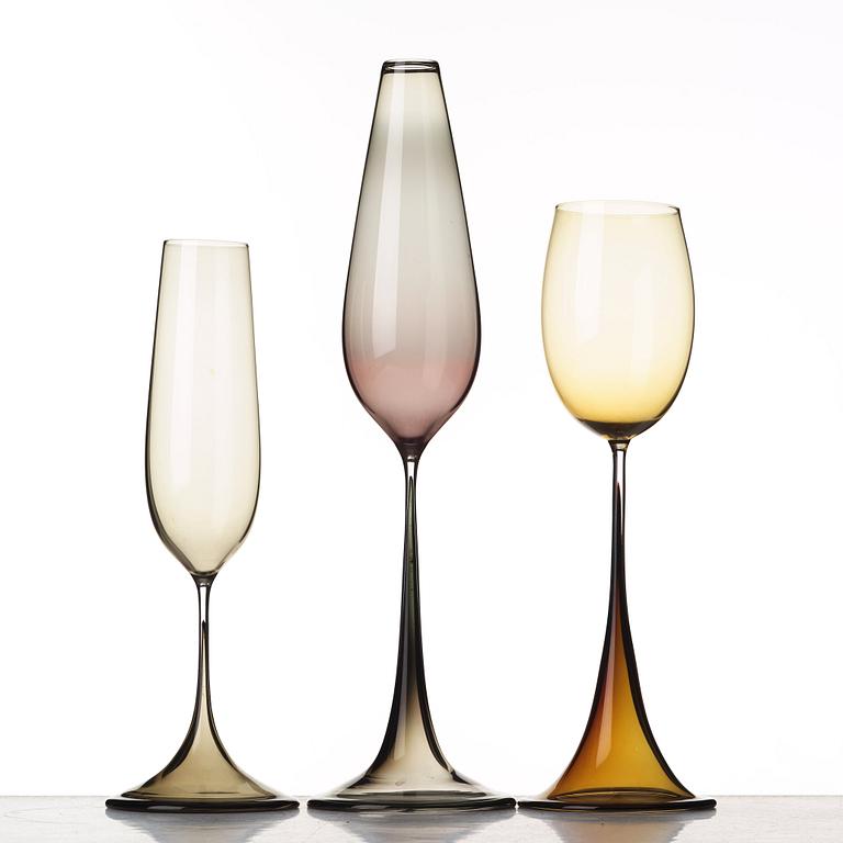 Nils Landberg, a set of three "Tulip" glass vases, Orrefors Expo.