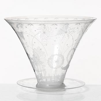 Edward Hald, skål med fat, "Fyrverkeriskålen", Orrefors, 1925.