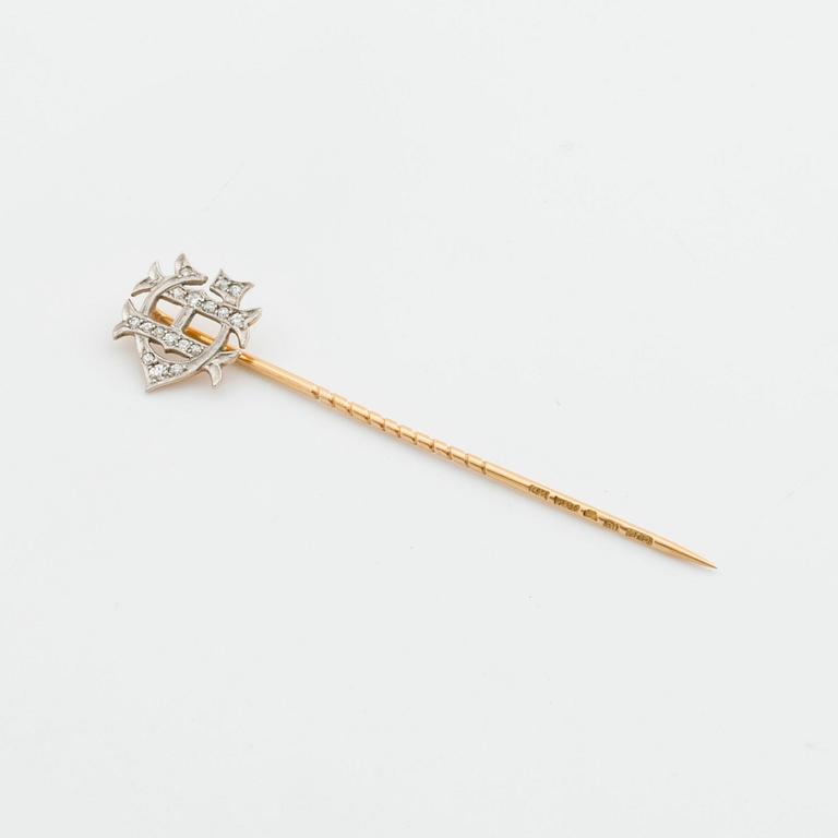 TIE Pin in shape of a letter monogram GH, 18k guld and whitegold, single-cut diamonds.