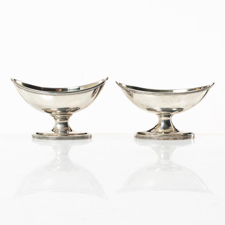 Salt cellars, a pair of similar, silver, London and Edinburgh, circa 1800.