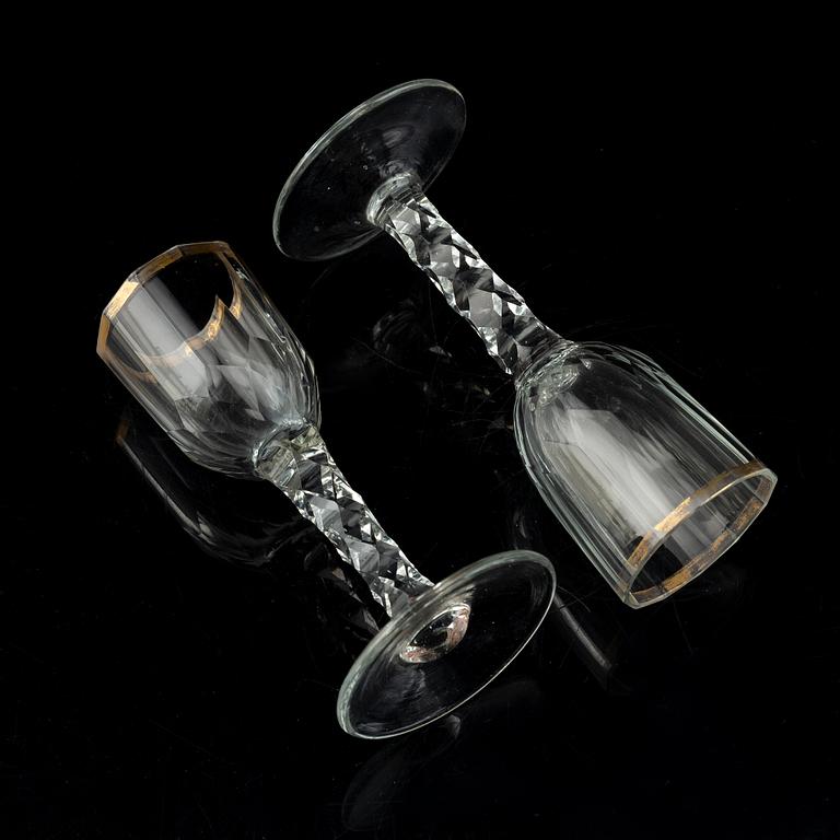 Five antique wine glasses, first half/mid 19th century.