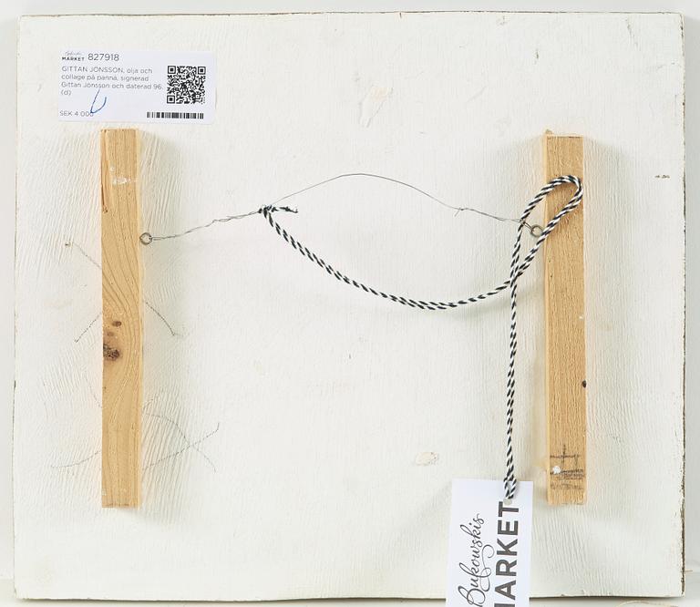 GITTAN JÖNSSON, olja och collage på pannå, signerad Gittan Jönsson och daterad 96.