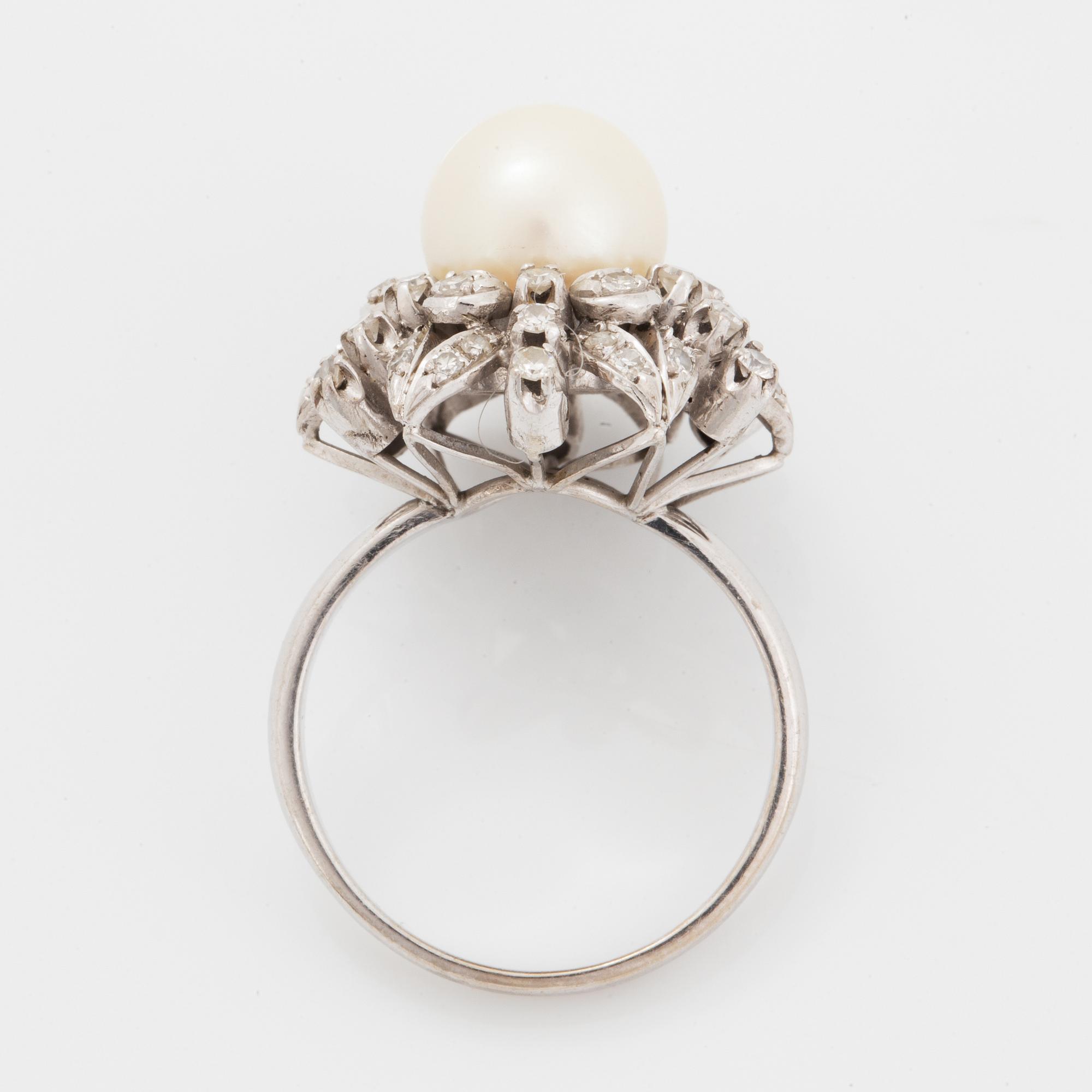 Pearl and eight-cut diamond cocktail ring.