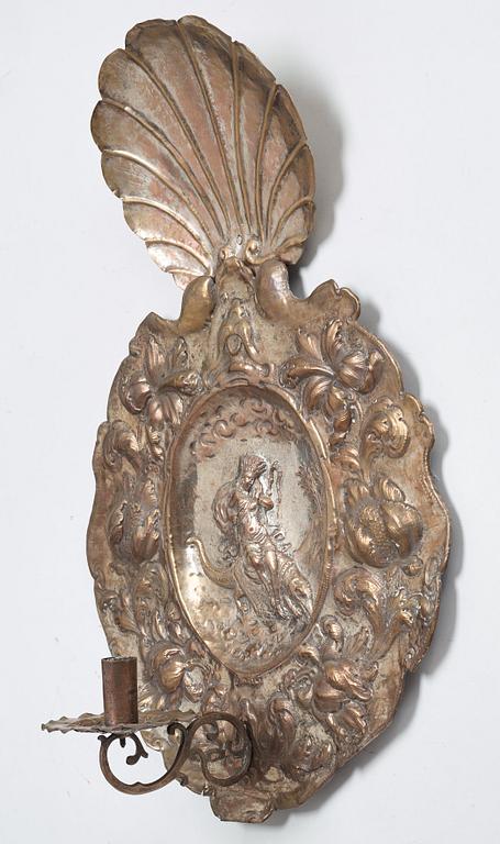 A pair of Baroque one-light wall sconces, Swedish or Holland/Germany, second half of the 1600's.