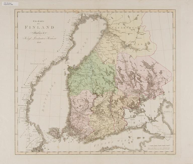 KARTA, Wäg-Karta öfver Finland, utgiven av Kungliga Lantmäteri kontoret 1806.