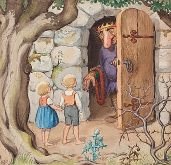 712. Elsa Beskow, Barnen och trollet (ur "Resan till landet Längesen").