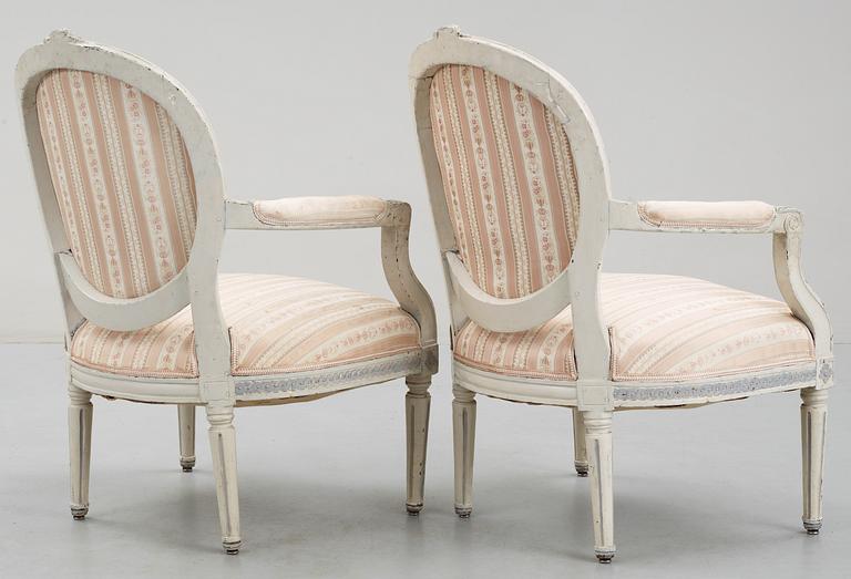 A pair of Gustavian late 18th Century armchairs by E. Öhrmark.