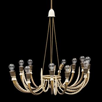 A Swedish Modern brass chandelier, 1940's.