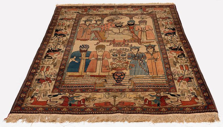 Matta, antik figural, Keshan "Motachem", centrala Persien, ca 206 x 133 cm.