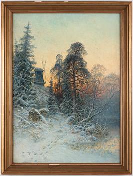 Johan (John) Kindborg, Winter landscape with setting sun.