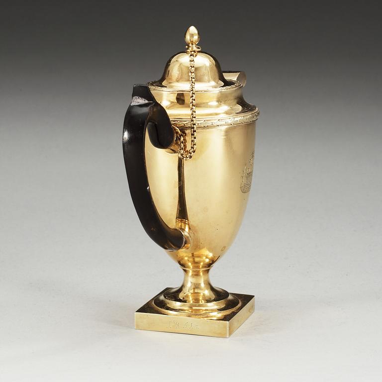 A Russian 18th century silver-gilt coffee-pot, un known makers mark, St. Petersburg 1798.