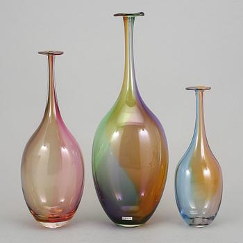 VASER, 3 st, glas, Kjell Engman, Kosta Boda. Ej signerade.