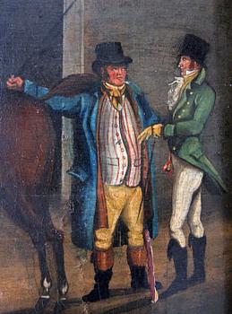 OKÄND KONSTNÄR, olja på pannå. 1800-tal, bär sign A.J-n.