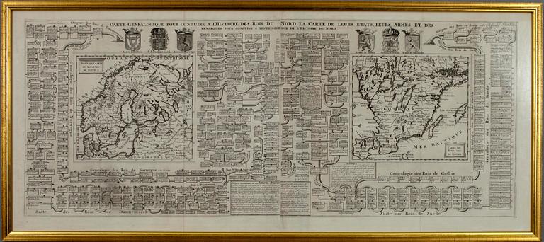 GRAVYR, "Carte genealogique pour conduire à l'histoire des Rois du Nord". 1700-tal.