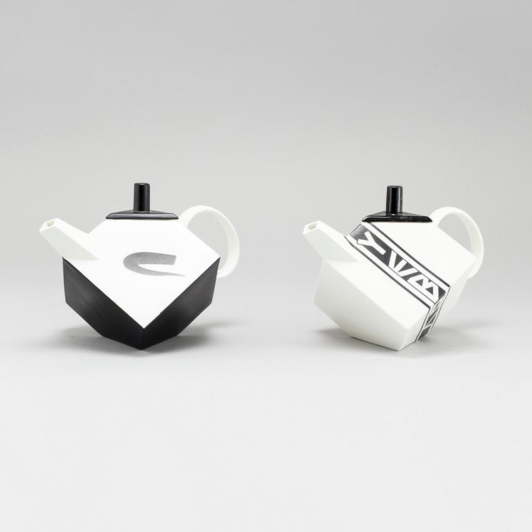 ROLF SINNEMARK, two "Cube" porcelain teapot for Rörstrand in the late 20th century.