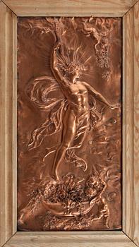 VÄGGRELIEFER, ett par, koppar, 1900-talets första del.