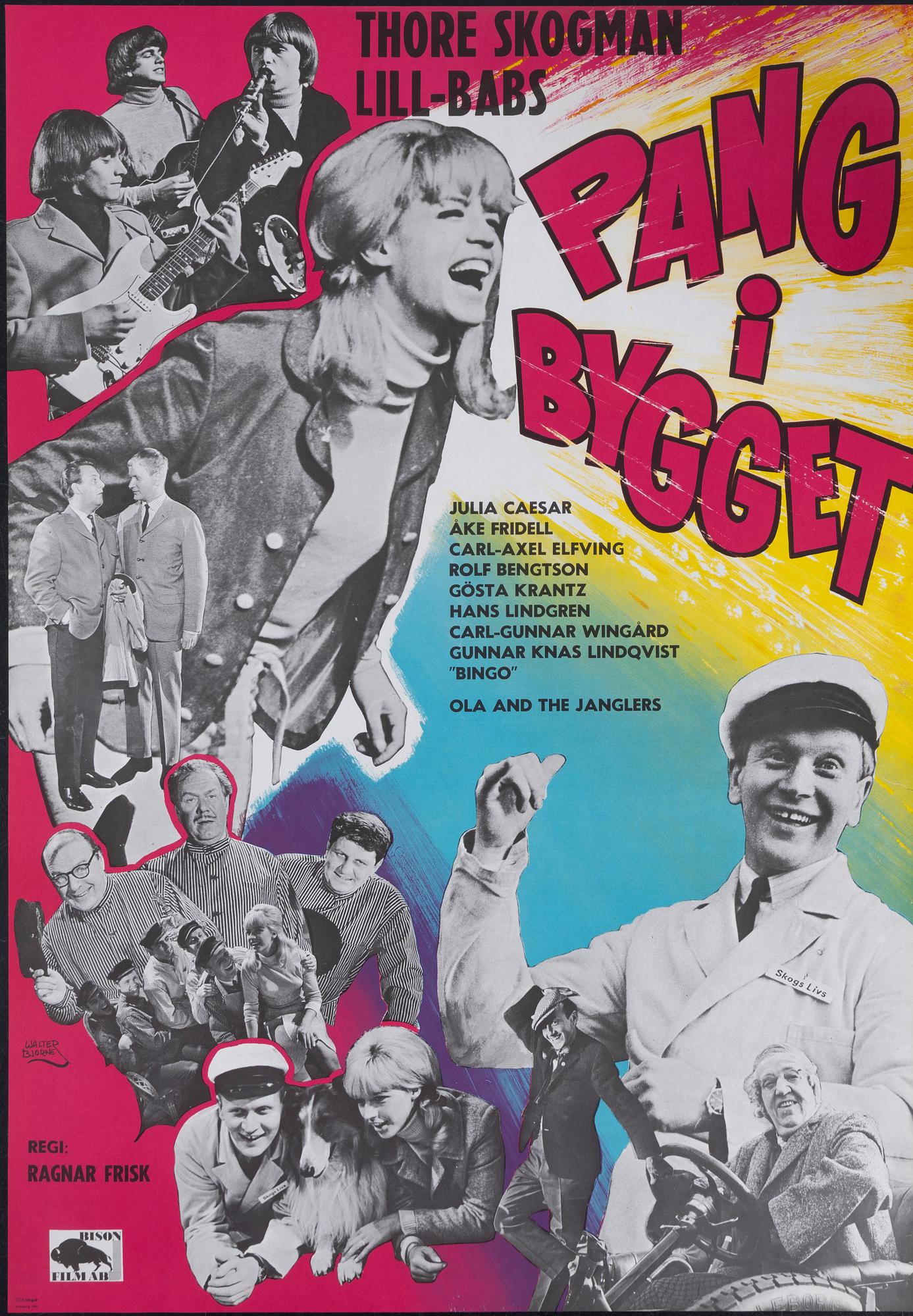 Walter Bjorne, a vintage movie poster, 'Pang i Bygget', 1965.