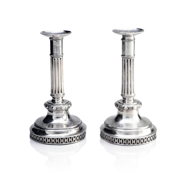 A pair of Swedish Gustavian silver candlesticks, mark of Abraham Gertzen the younger, Landskrona 1796.