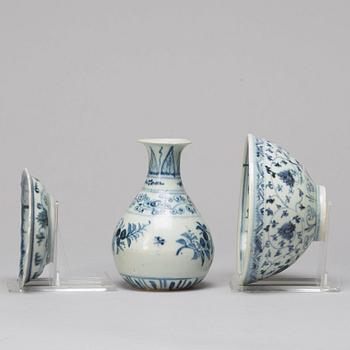 SKÅL, VAS samt FAT, porslin. Thailand, 16/1700-tal.