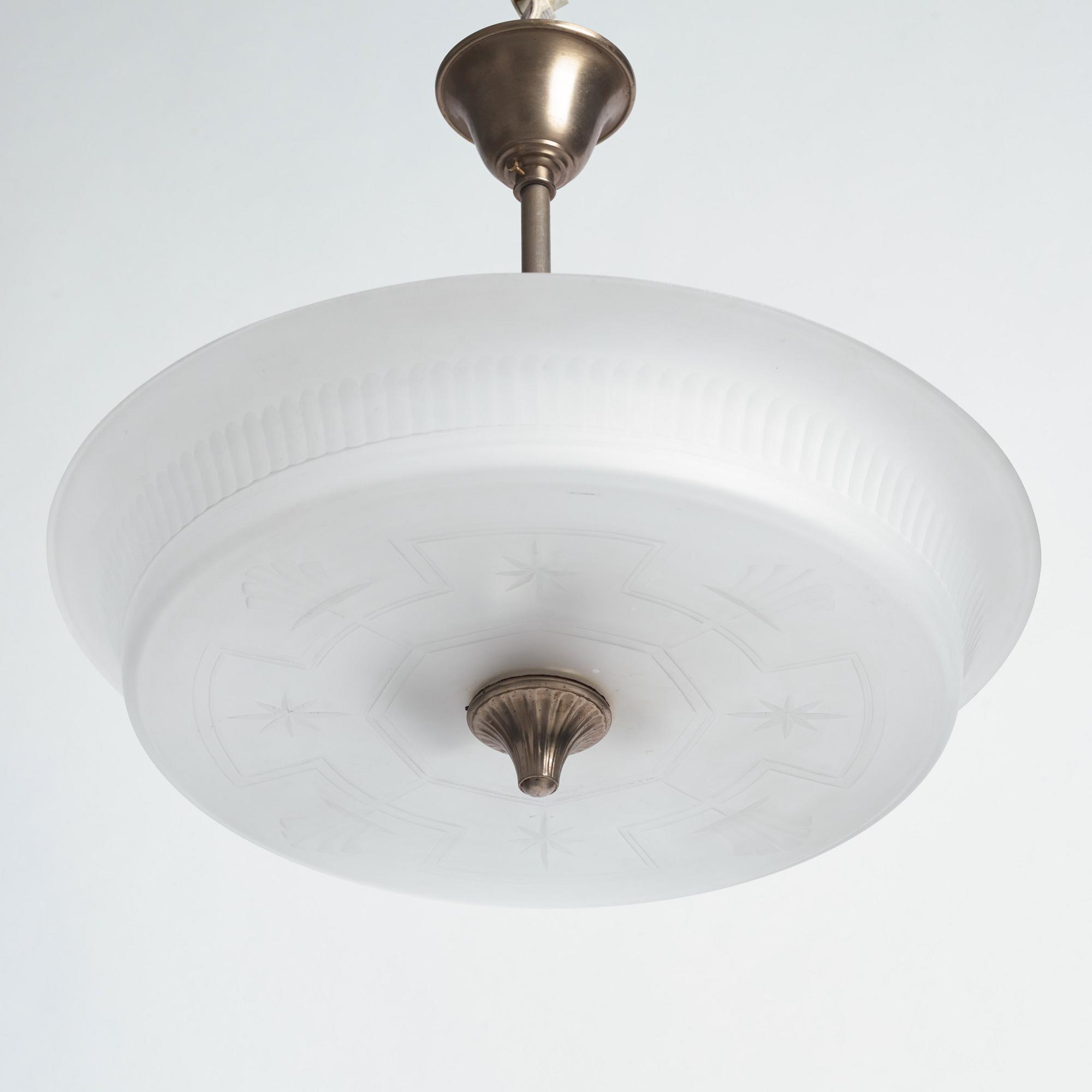 Edward Hald, & Erik Tidstrand, a ceiling lamp, Orrefors & Nordiska Kompaniet, 1920s-30s.