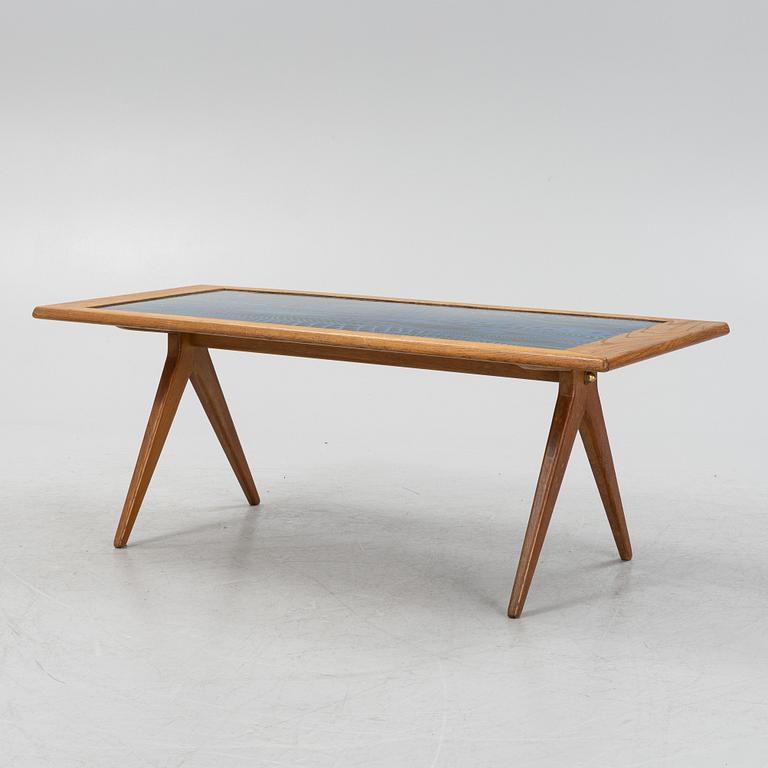 Stig Lindberg & David Rosén, an oak and enamel coffee table from Nordiska Kompaniet and Gustavsberg, 1950's.
