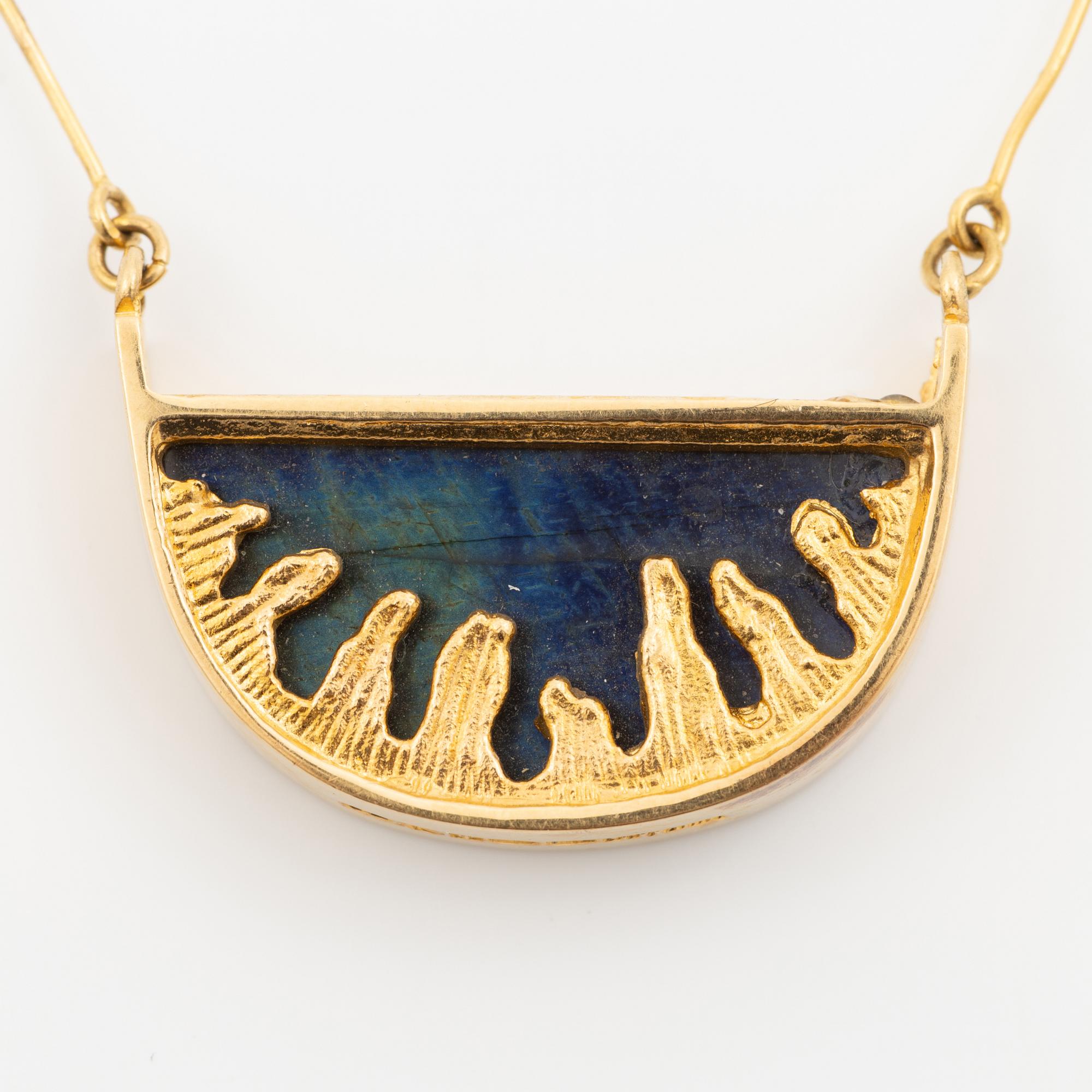 Juhani Linnovaara, necklace 18K gold and spectrolite, Lapponia 1978.