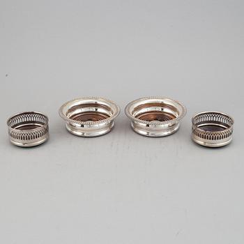 Coasters, two pairs, silver plate, England.