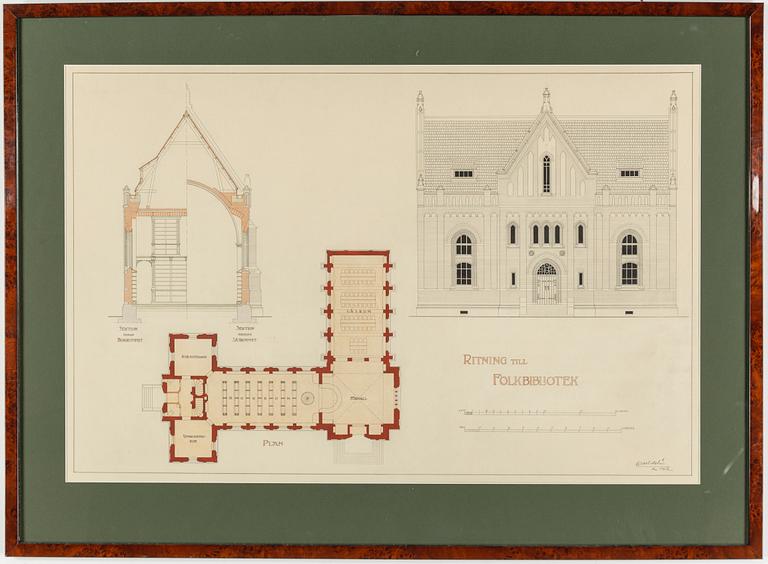 FASADRITNINGAR/ELEVATIONER, 3 st, akvarell, 1900-tal.