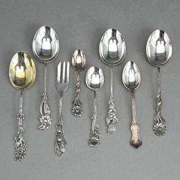PARTI SILVER, delar 88, bl. a Gewe, Malmö och GAB Stockholm, mitten 1900-talets. Vikt ca 1 591 g.
