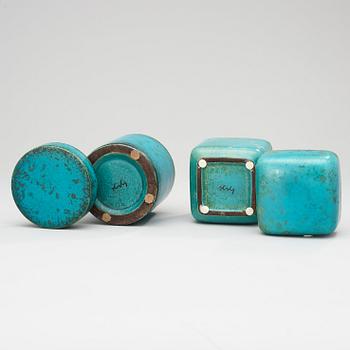 Two Hans Hedberg faience boxes, Biot, France.