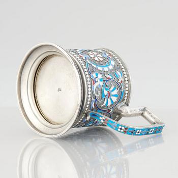 A Russian silver and enamel tea-glass holder, Moscow 1899-1908. Possibly Vasily Agafonov.