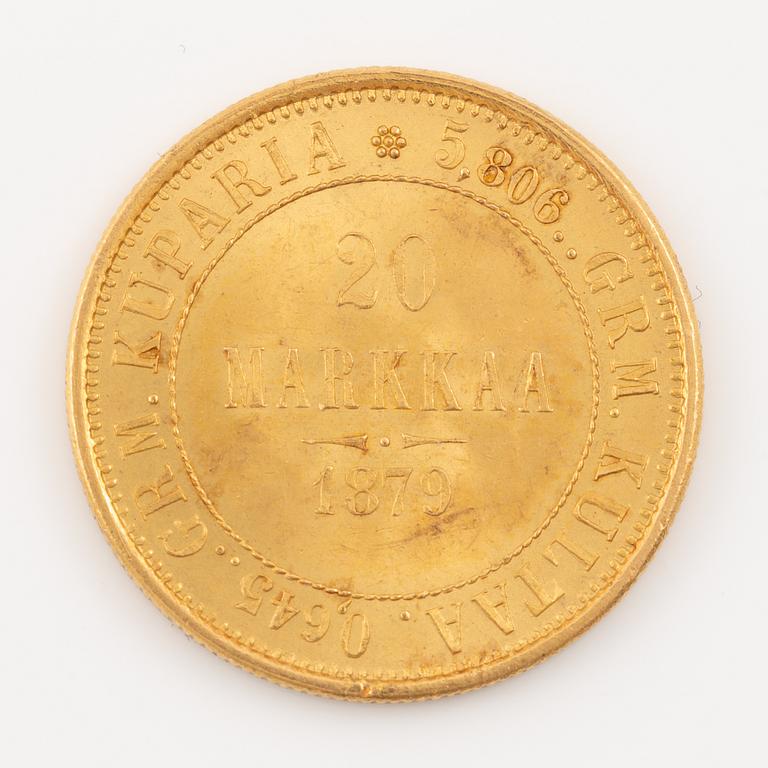 A goldcoin, Finland, Russian Duchy, 20 Markkaa 1879.