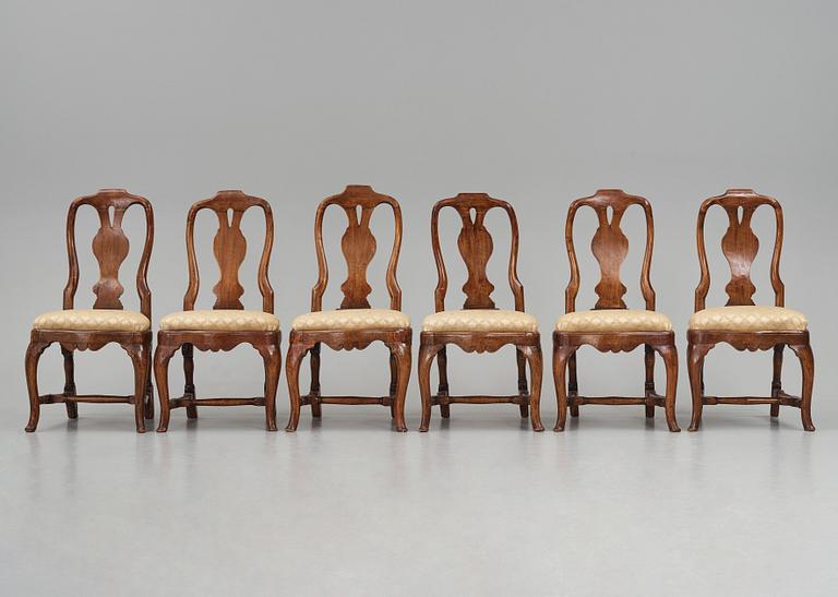 A set of six Swedish Rococo chairs, later part of the 18th century.