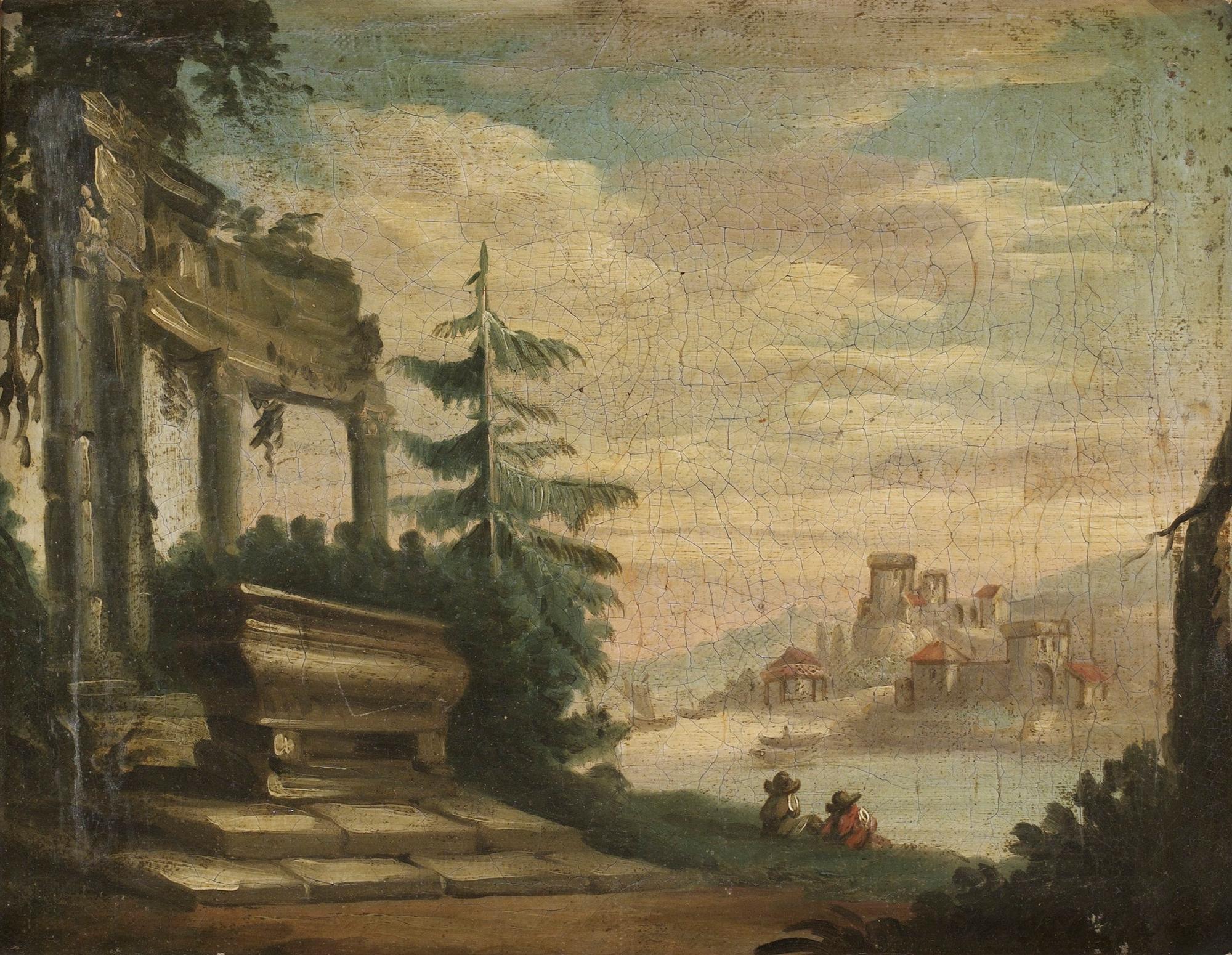 Strömsholms slott samt pastoralt ruinlandskap.