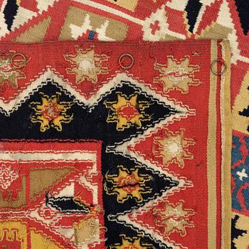 A double-interlocked tapestry bed cover, c. 188 x 116 cm, Scania, Färs, Gärds or Villands district, around 1800-1830.