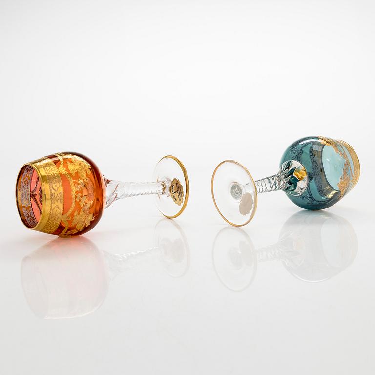 A set of six late 20th century Murano glasses, Italy,.