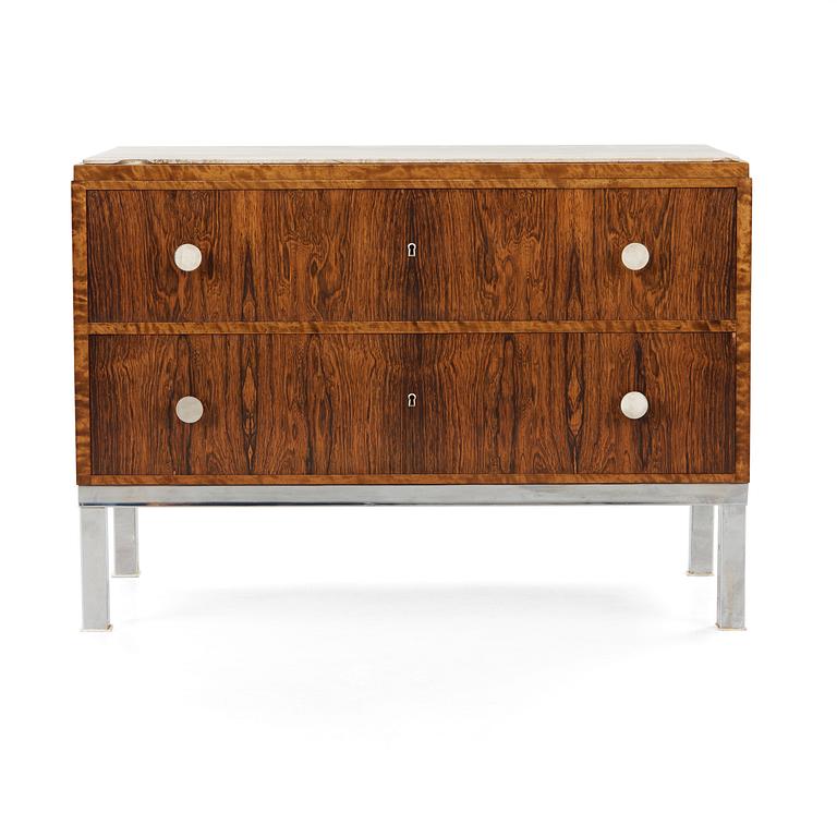 A Swedish palisander and birch chest of drawers and a commode, possibly by Ture Ryberg, J. E Blomqvist, Uppsala ca 1930.