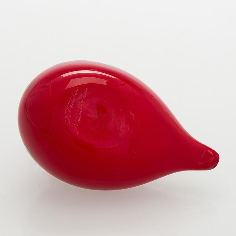 Oiva Toikka, lasilintu, "Tulitintti", signeerattu O. Toikka Nuutajärvi.